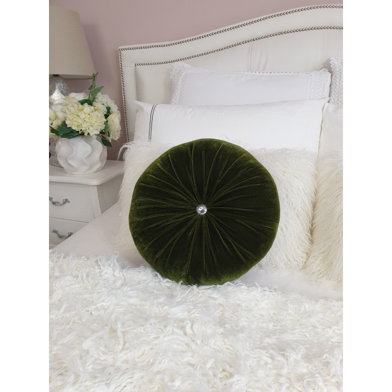 Perna decorativa rotunda catifea Verde Khaki 33 cm