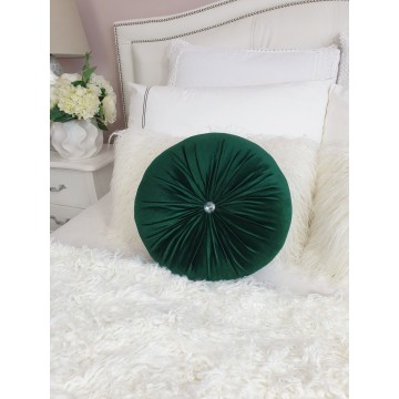 Perna decorativa rotunda catifea Verde Smarald Inchis 33 cm