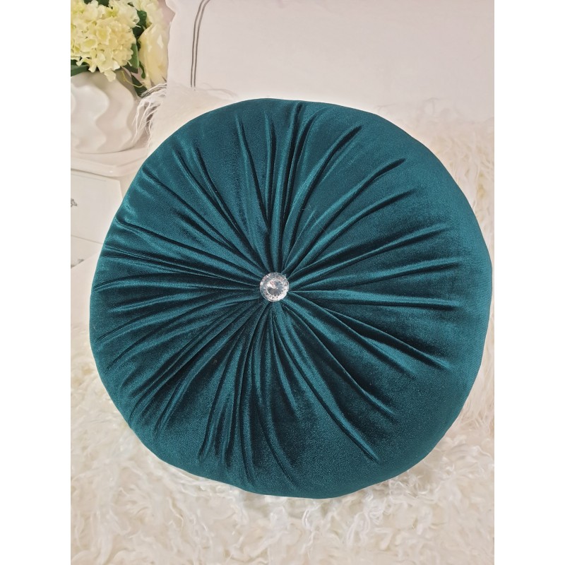 Perna decorativa rotunda catifea albastru petrol 33 cm