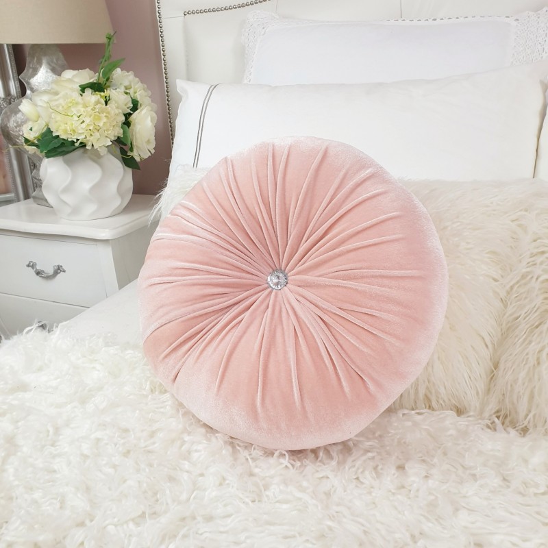 Perna decorativa rotunda catifea roz pudra 33 cm