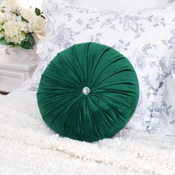 Perna decorativa rotunda catifea premium Crystal Verde Smarald 33 cm